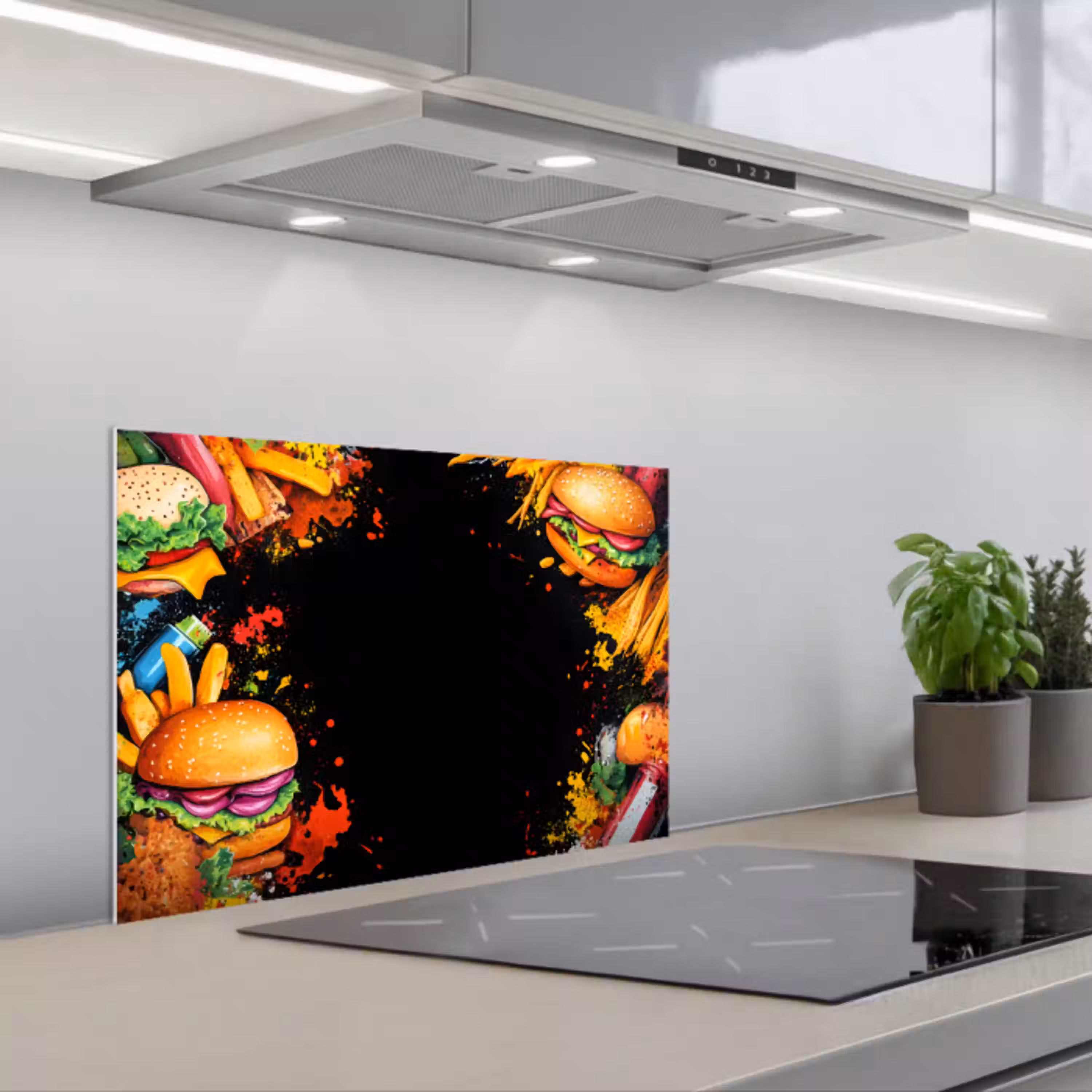 Fastfood - Graffiti - Hamburger - Eten - Modern keuken achterwand spatscherm klein -3d_schuin