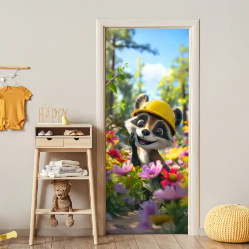 Wasbeer  - Natuur - Bloemen - Bouwhelm deurposter klein -sfeer4
