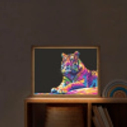 Tijger - Kleurrijk - Dieren - Zwart - Neon Light Box met batterij (Wandlamp kind) middel -sfeer1_kind