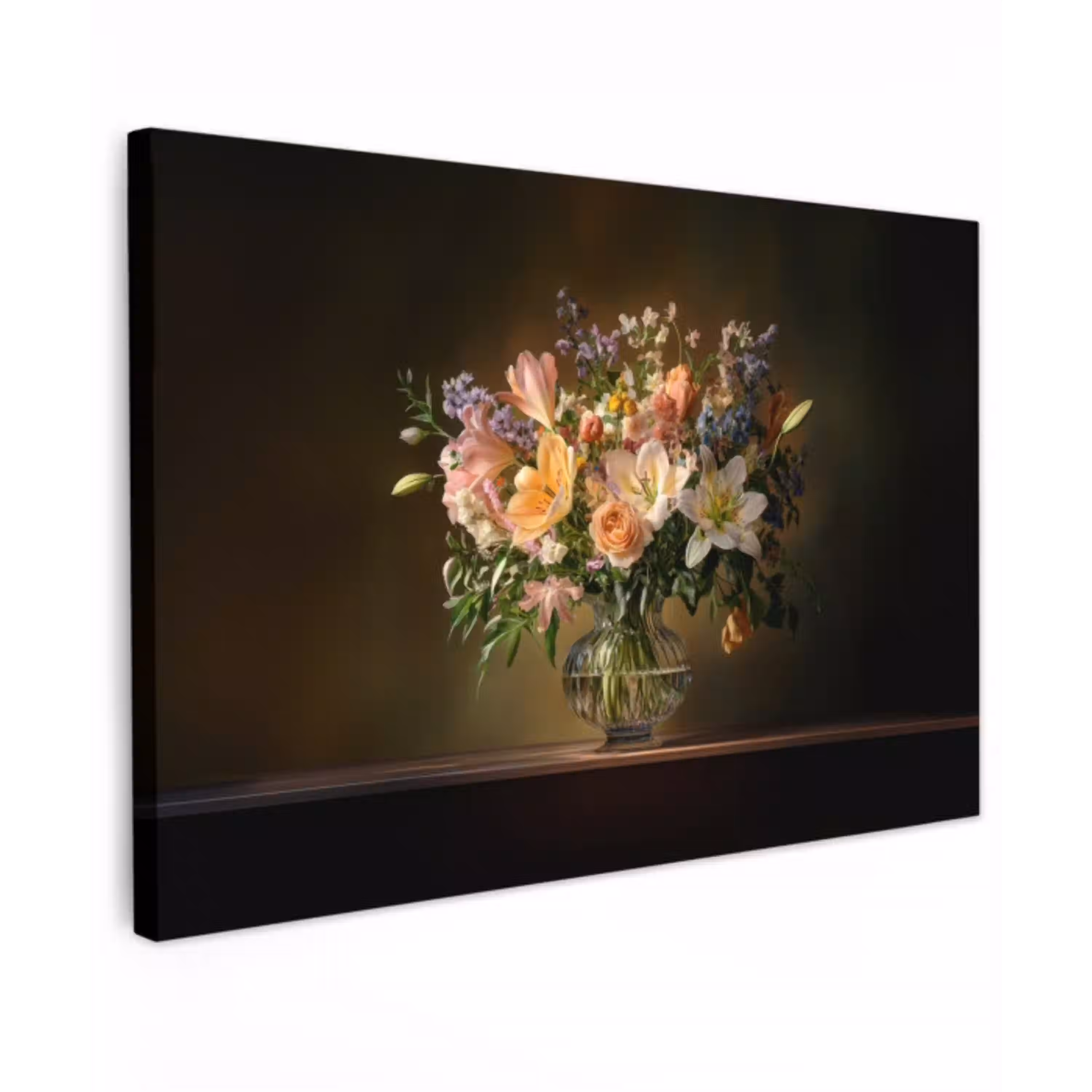 Glazen - Bloemen - Boeket - Kleuren Tuinposter op houten frame 2 cm dik klein -3d