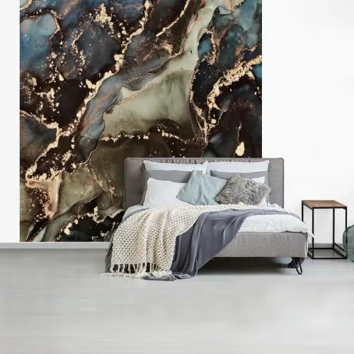 Marmer - Goud - Groen fotobehang vinyl groot -slaapkamer