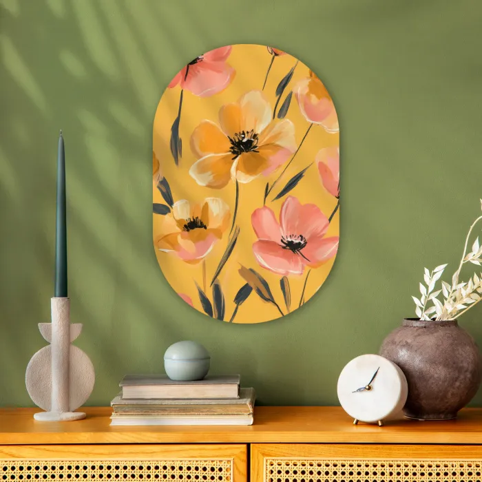 Bloemen - Geschilderd - Geel Wandcirkel Ovaal Forex klein -sfeer2