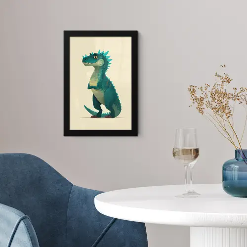 Dinosaurus - Turquoise - Stekels fotolijst zwart zonder passe partout klein -sfeer4