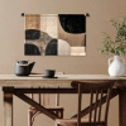 Abstract - Vlakken - Zwart - Rond Wandkleed katoen klein -sfeer6