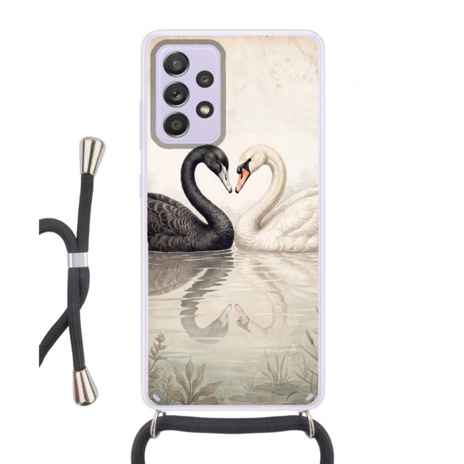 Zwanen - Hartvorm - Dieren Hoesje Samsung Galaxy A52 5G met koord klein -3d