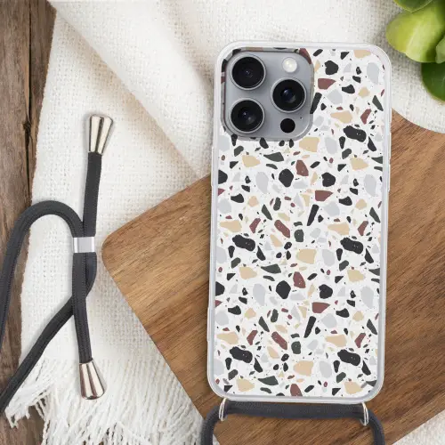 Terrazzo -  Patroon - Kleurrijk - Klei Hoesje iPhone 16 Pro Max met koord klein 804 -sfeer4