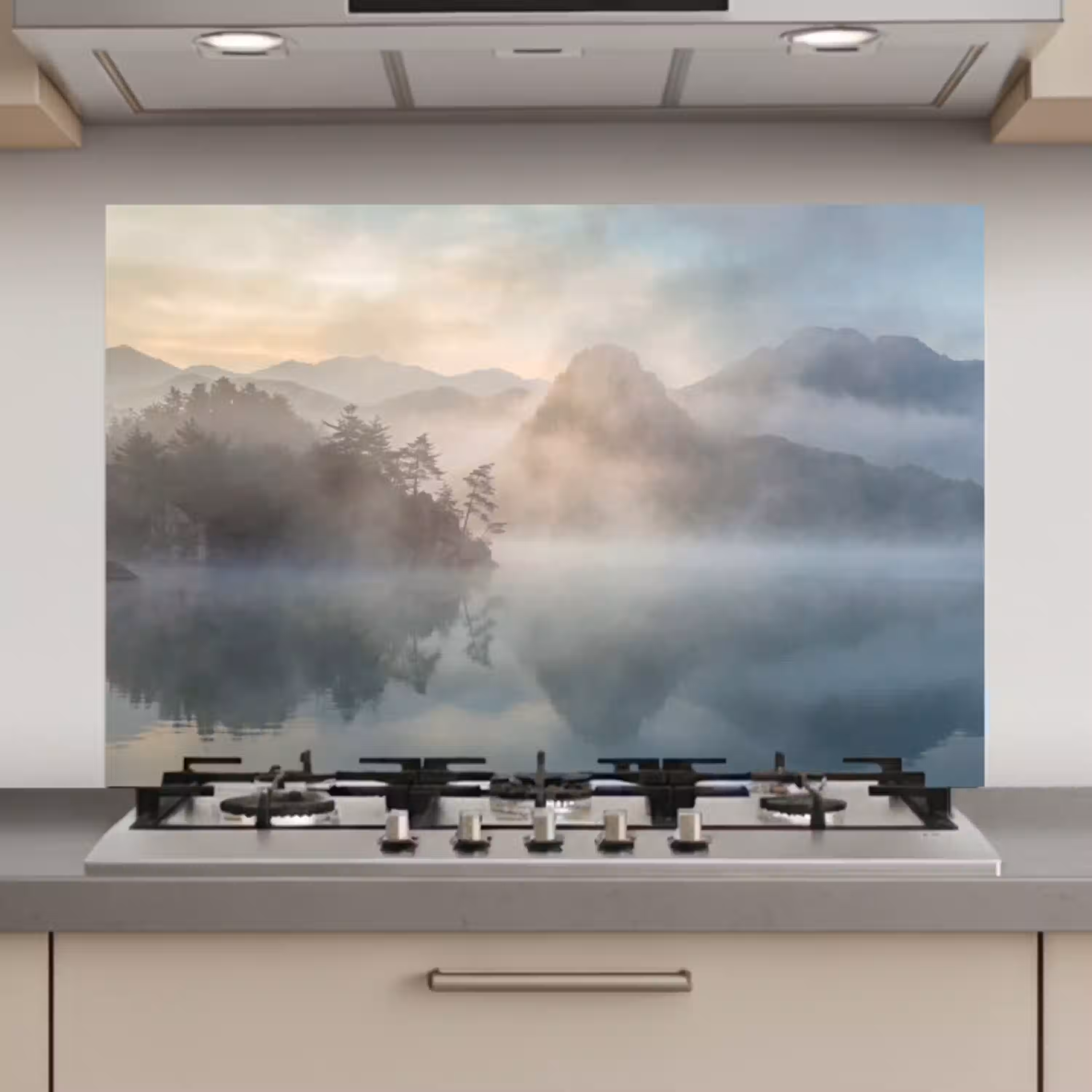 Landschap - Bergen - Mist - Water - Natuur keuken achterwand spatscherm klein -3d_website