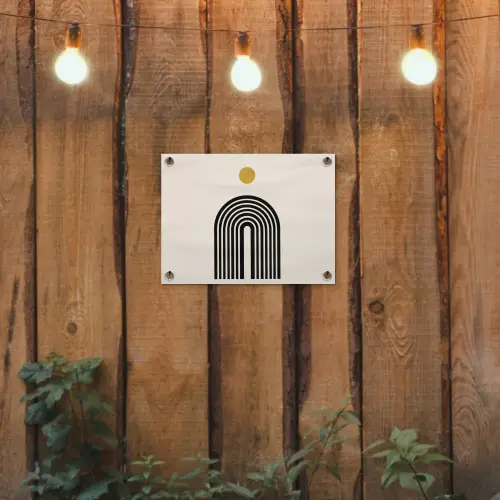 Minimalistisch - Zwarte boog - Gouden cirkel tuinposter los doek klein -sfeer1
