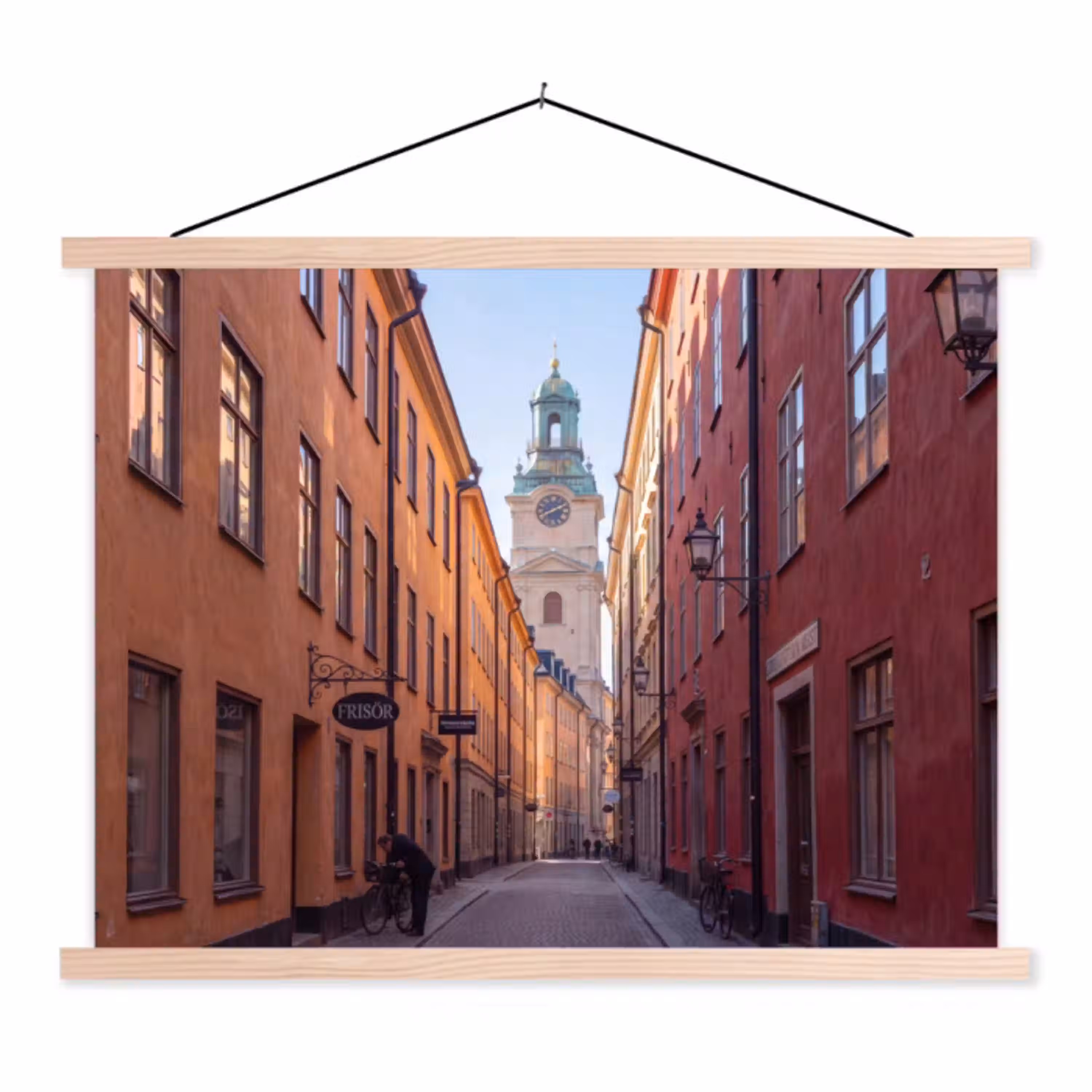 Straat - Klokkentoren - Stad - Architectuur - Historisch textielposter latten blank klein -3d