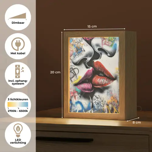 Street art - Lippen - Kus - Graffiti Light Box met kabel (Tafellamp) klein -USP_NL