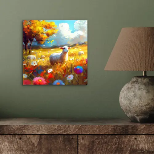 Schaap - Weide - Bloemen aluminium wit klein -sfeer2