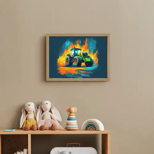 Abstract - Tractor - Groen Light Box met batterij (Wandlamp kind) middel -sfeer2_kind