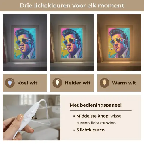 Portret - Sigaret - Kleurrijk - Bril Light Box met kabel (Tafellamp) klein -USP_lichtkleurNL