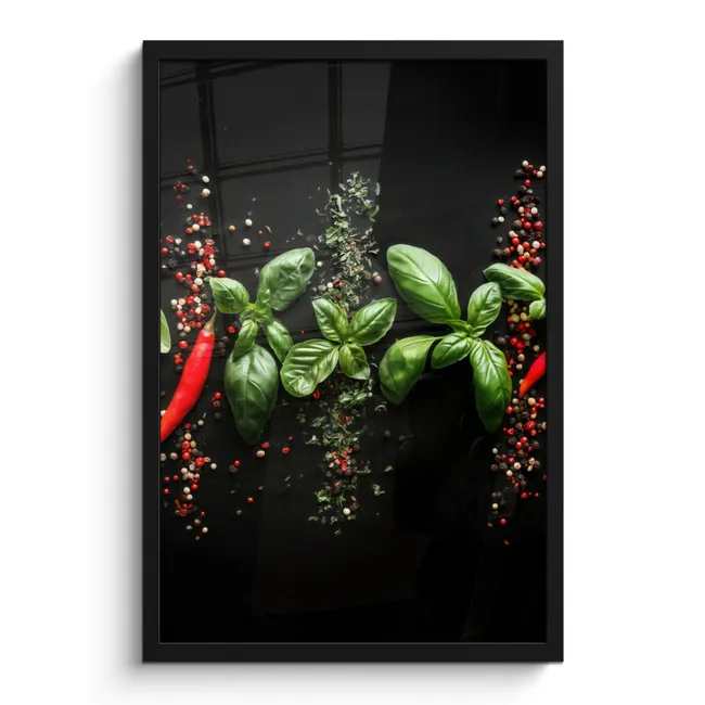 Photo Frame - Chilies - Basil - Leaves - Red