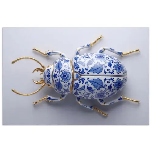 Kever - Delfts  - Blauw - Goud poster papier klein -3d