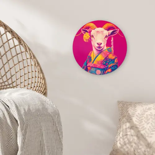 Geit - Hoorns - Kimono - Kleurrijk Wandcirkel plexiglas klein -sfeer5