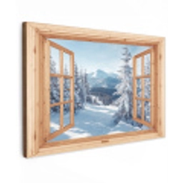 Doorkijk - Winterlandschap - Natuur - Berg - Bomen - Hout Tuinposter op houten frame 2 cm dik klein -3d