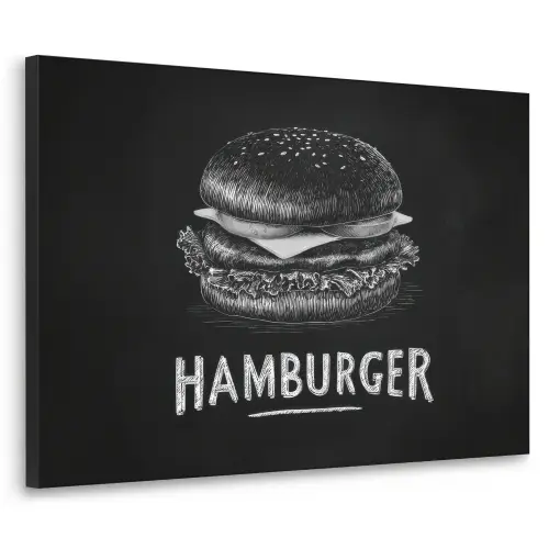 Hamburger - Krijttekst - Zwart - Wit Textielframe - compleet frame klein -3d