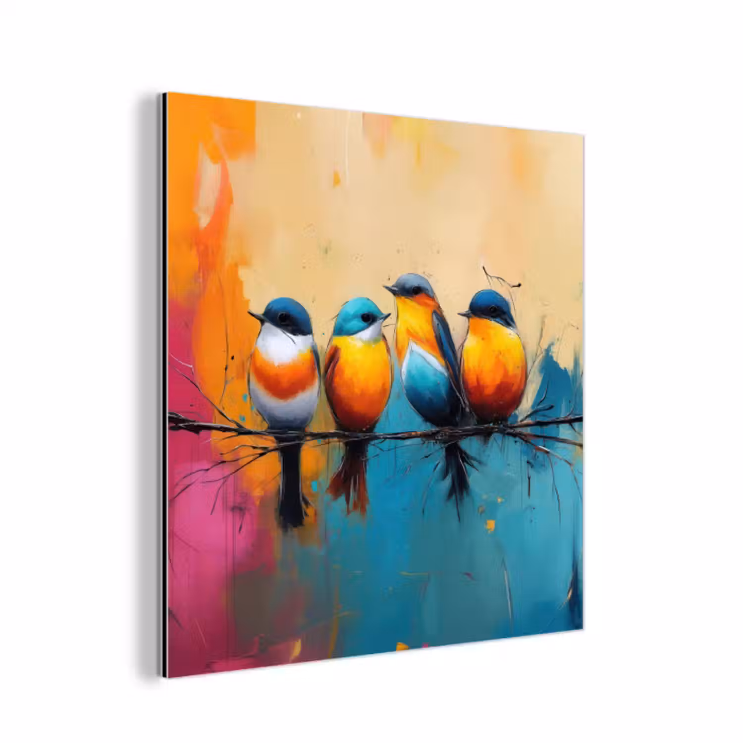Aluminium schilderij - Vogels - Kleurrijk - Tak - Abstract