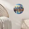 Zonsondergang Frankfurt - Stad - Skyline - Water Wandcirkel behangsticker klein -sfeer4