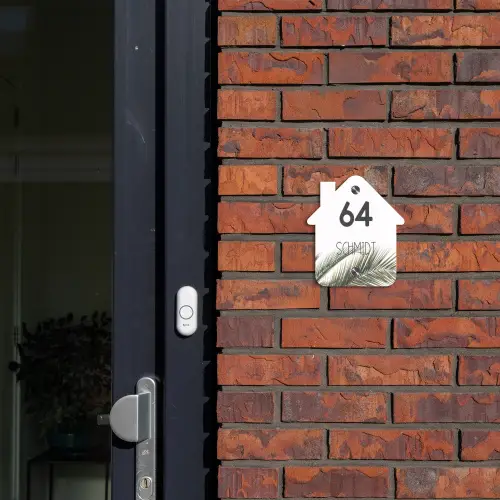 Wit met palmblad - Modern Naambord Huisje klein -sfeer2