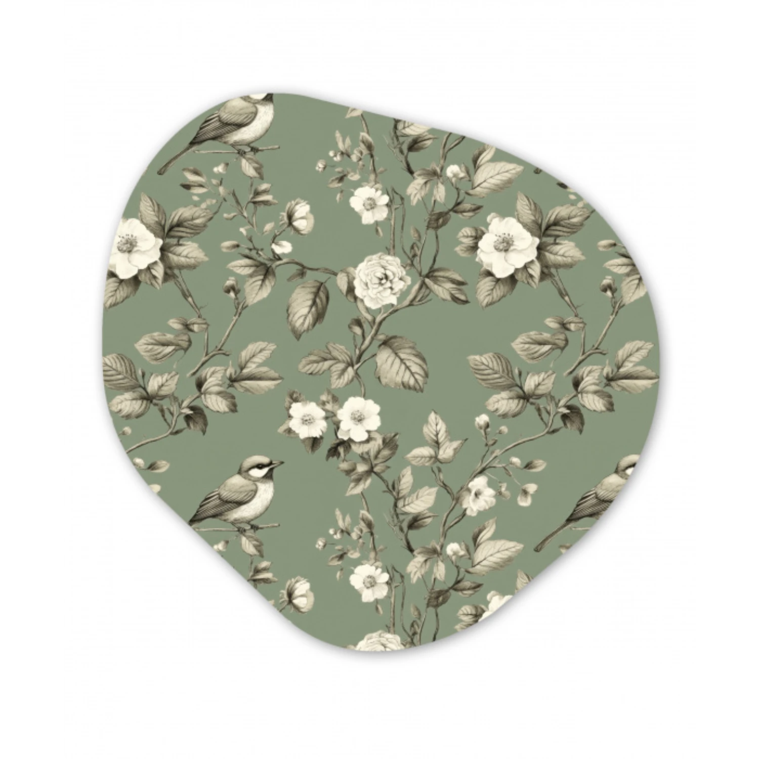 Botanisch - Vogels - Groen Wandcirkel Organisch Forex 3mm klein 629 -3d