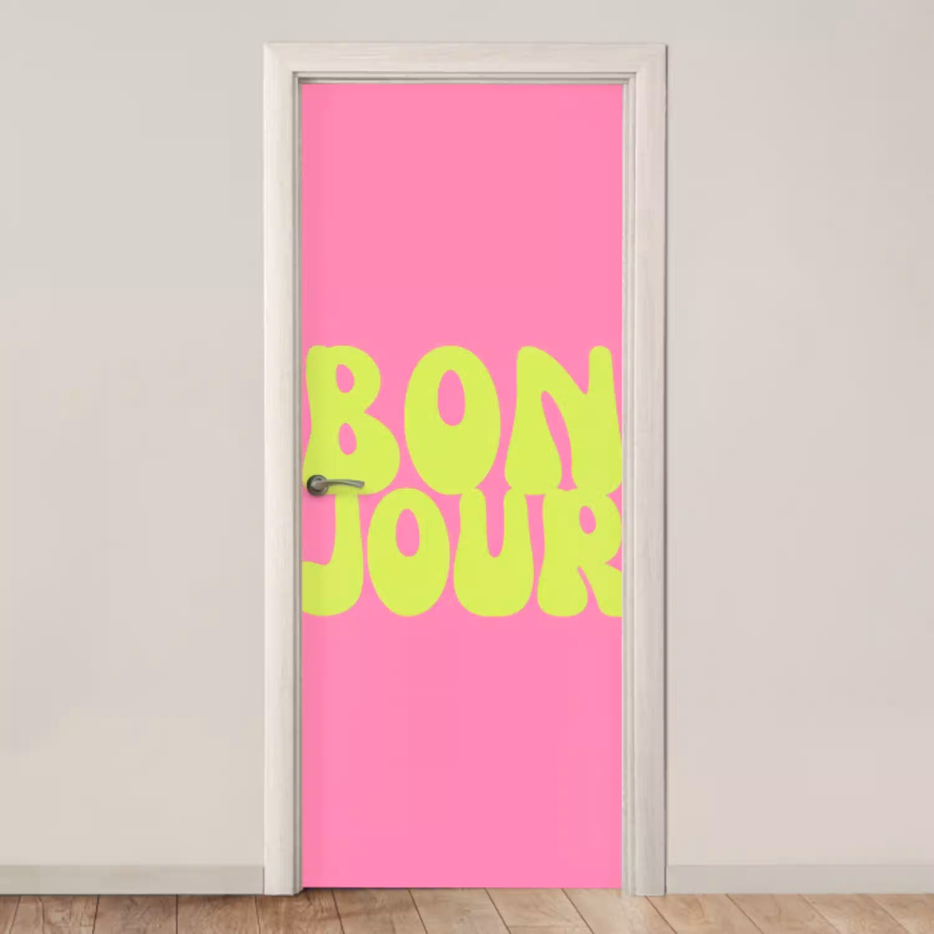 Bonjour - Roze - Fel groen deurposter klein -3d_beige