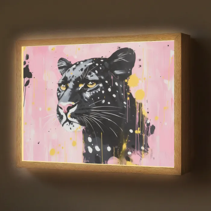 Zwart - Panter - Roze - Abstract Light Box met batterij (Wandlamp) middel -z3d_website