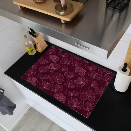Bloemen - Patroon - Bordeauxrood Inductie beschemer met haakjes klein 777 -sfeer1