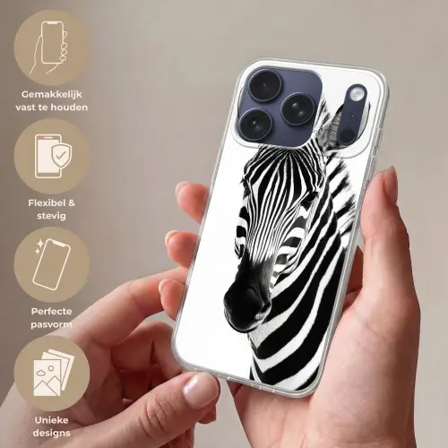 Zebra - Close-up - Zwart - Strepen Telefoonhoesje iPhone 17 Pro klein -sfeer3_NL