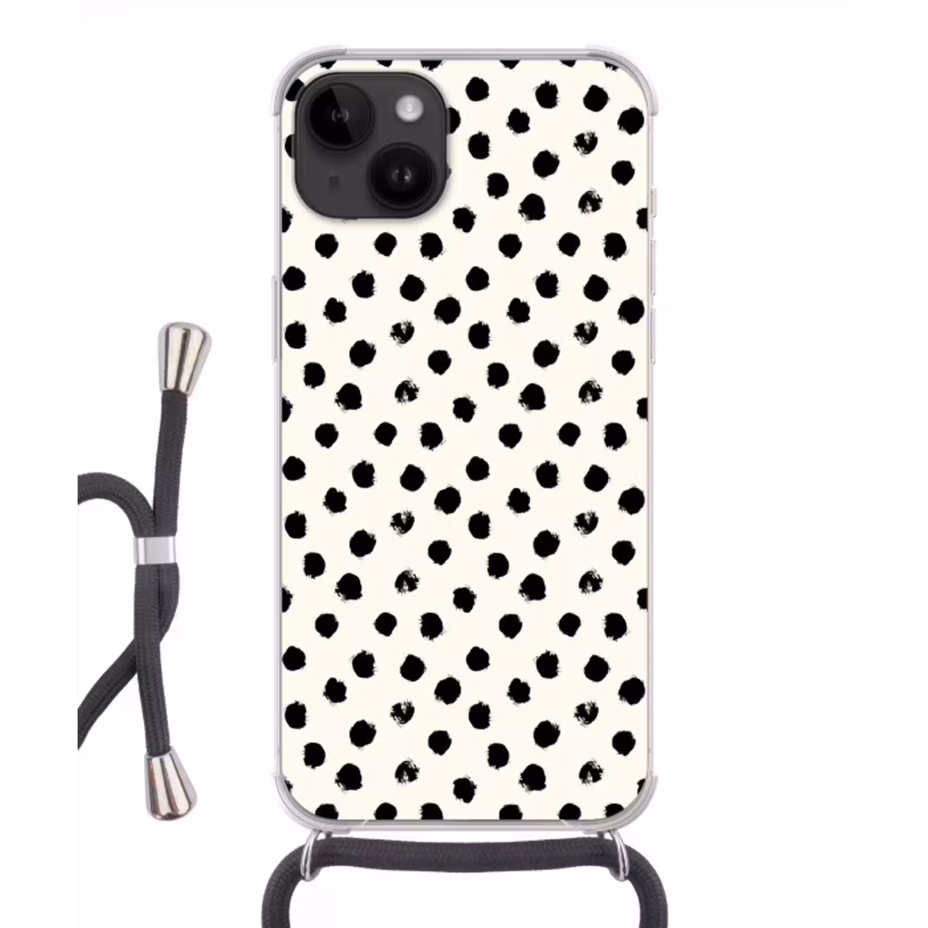 Stippen - Zwart - Wit - Print - Minimalistisch Crossbody Case iPhone 14 middel -3d