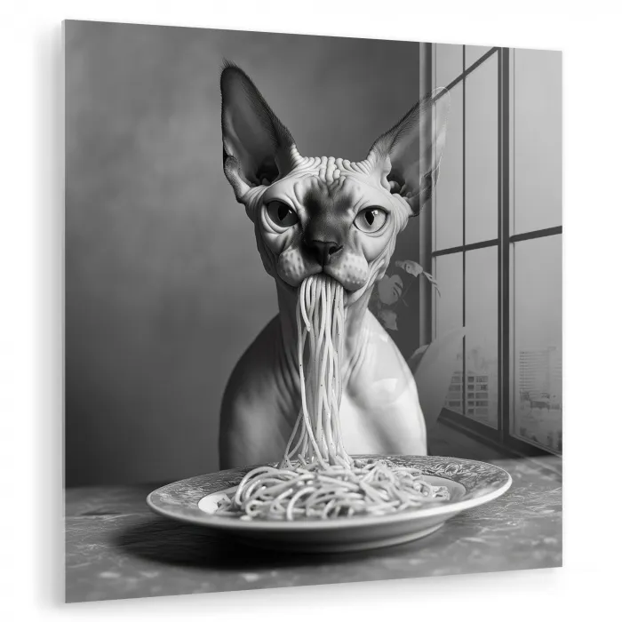Sphynx - Kat - Dieren - Humor - Spaghetti - Zwart Wit plexiglas 5mm klein -zzzproduct_nieuw
