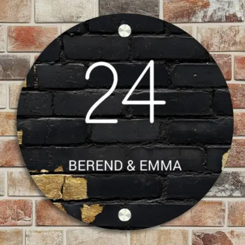 Stenen goud zwart - Klassiek Naambord Rond klein -sfeer2