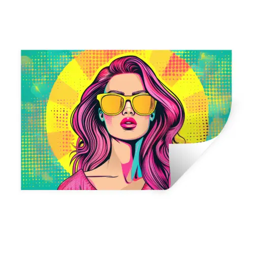 Zonnebril - Vrouw - Zonnig - Geel Muursticker klein -3d