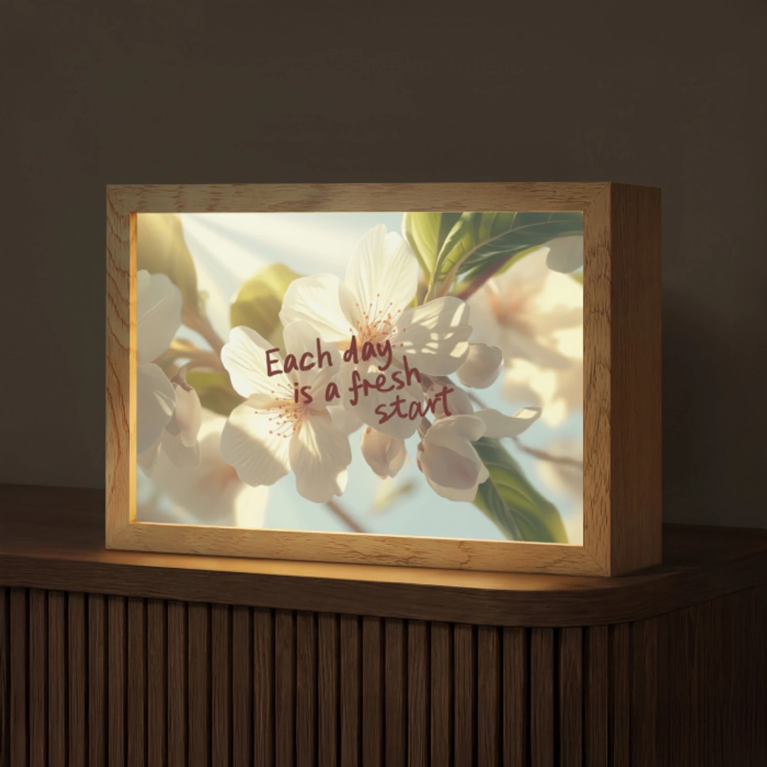 Bloesems - Zonlicht - Quote - Wit Light Box met kabel (Tafellamp) klein -z3d_website