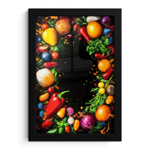 Groente - Graffiti - Kleurrijk - Koken - Abstract fotolijst zwart zonder passe partout klein -3d