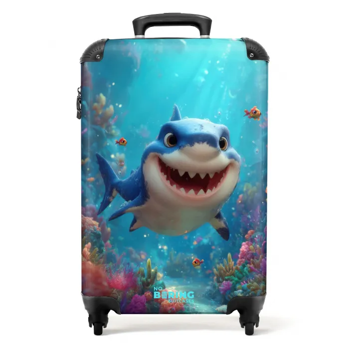 Blije haai in kleurrijk koraalrif NBS - Handbagage koffer - Kinderen Unisex middel -productfoto_recht