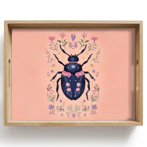 Kever - Donkerblauw - Bloemen - Sierlijk Dienblad Rechthoek middel -z3d_shopping