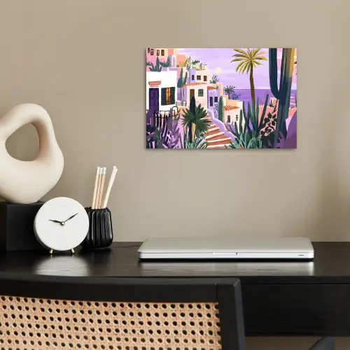 Huizen - Minimalistisch - Palmbomen - Kust poster papier klein -sfeer1