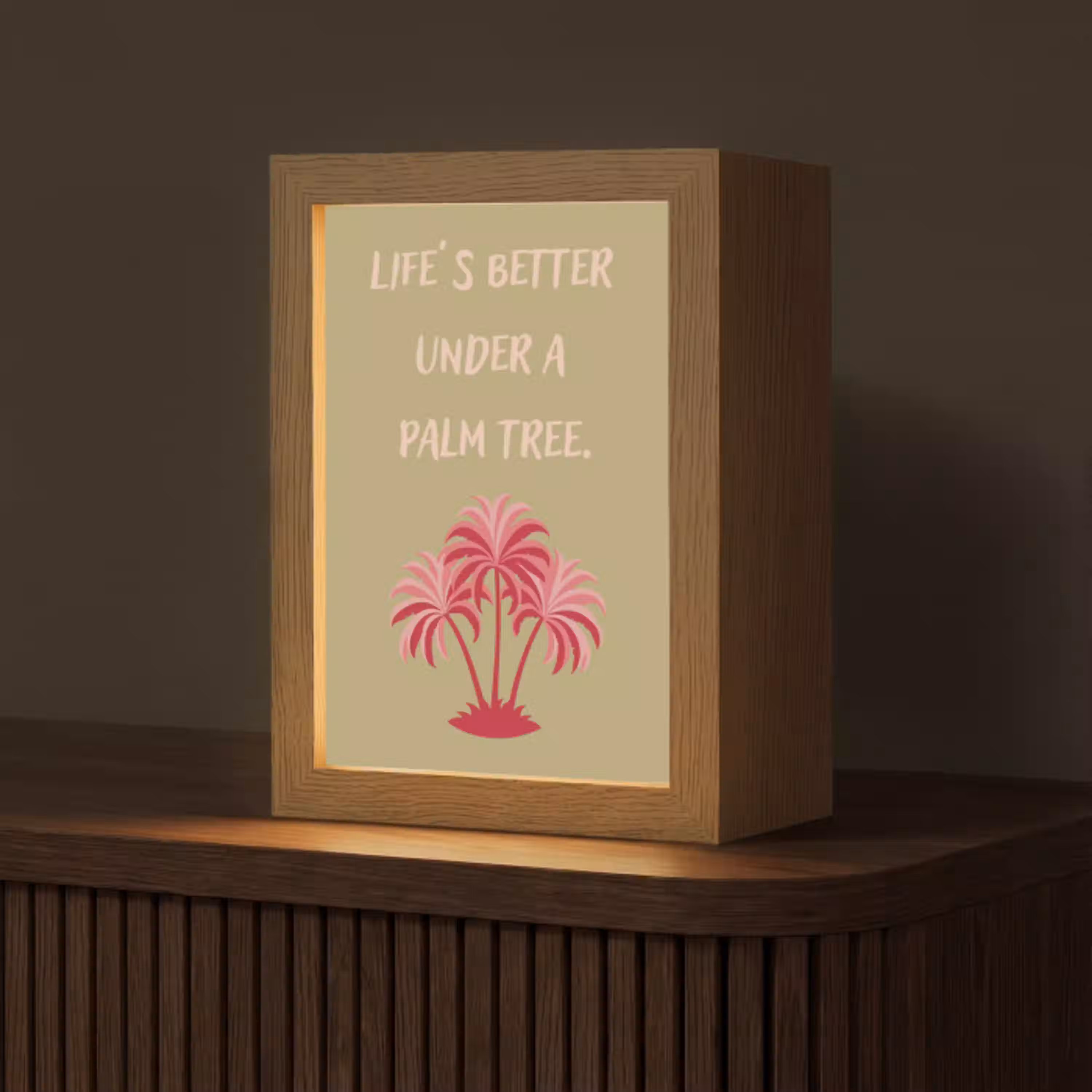 Groen - Zomer - Quote - Palmboom Light Box met kabel (Tafellamp) klein -z3d_website