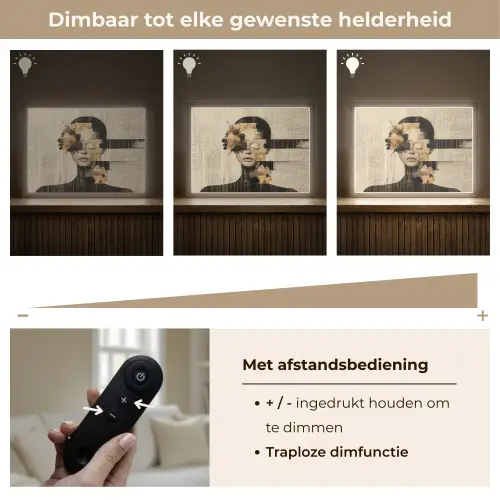 Gezicht - Bloemen - Zwart - Vrouw Light Box met batterij (Wandlamp) middel -USP_dimbaarNL