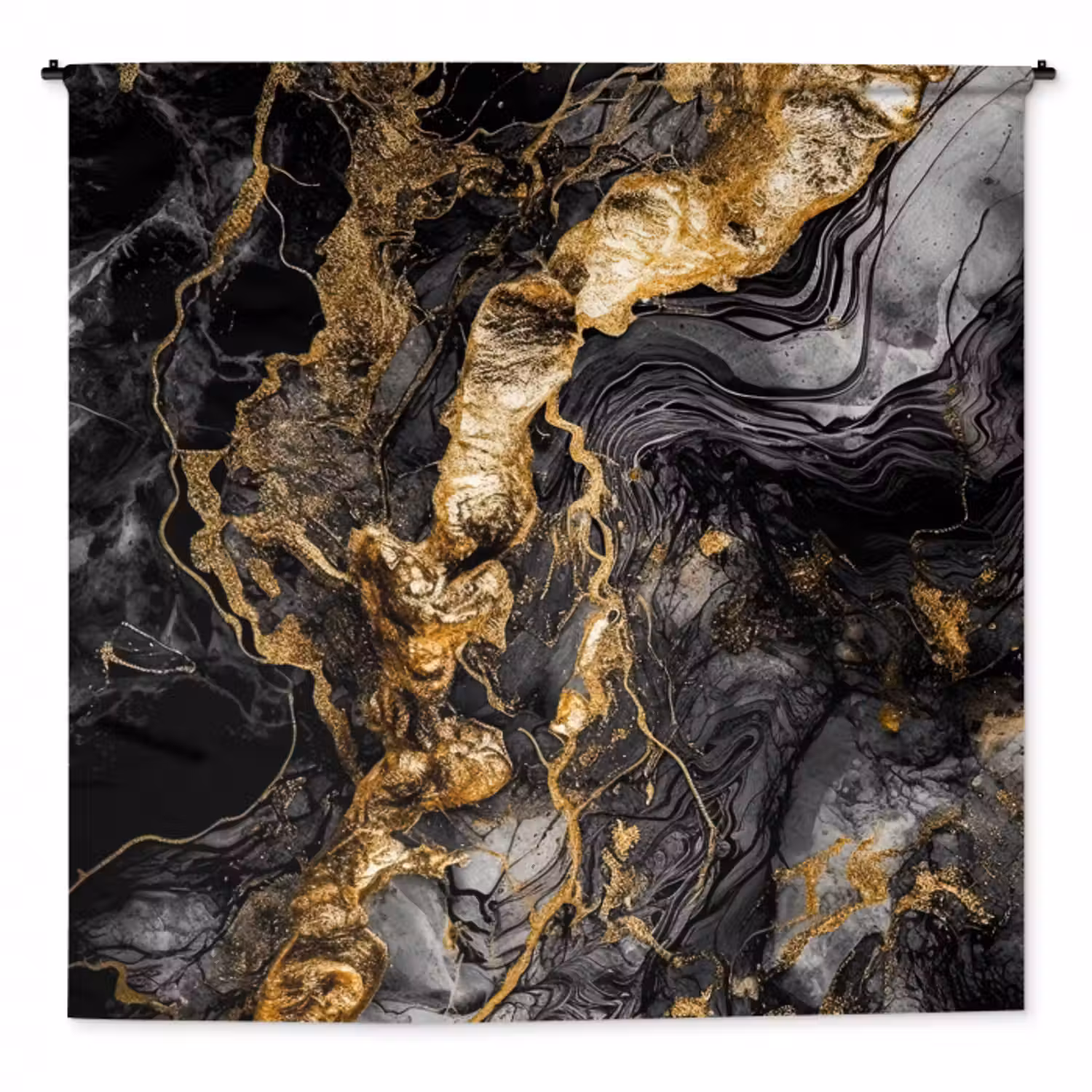 Wandteppich - Marmor - Schwarz - Gold - Abstrakt