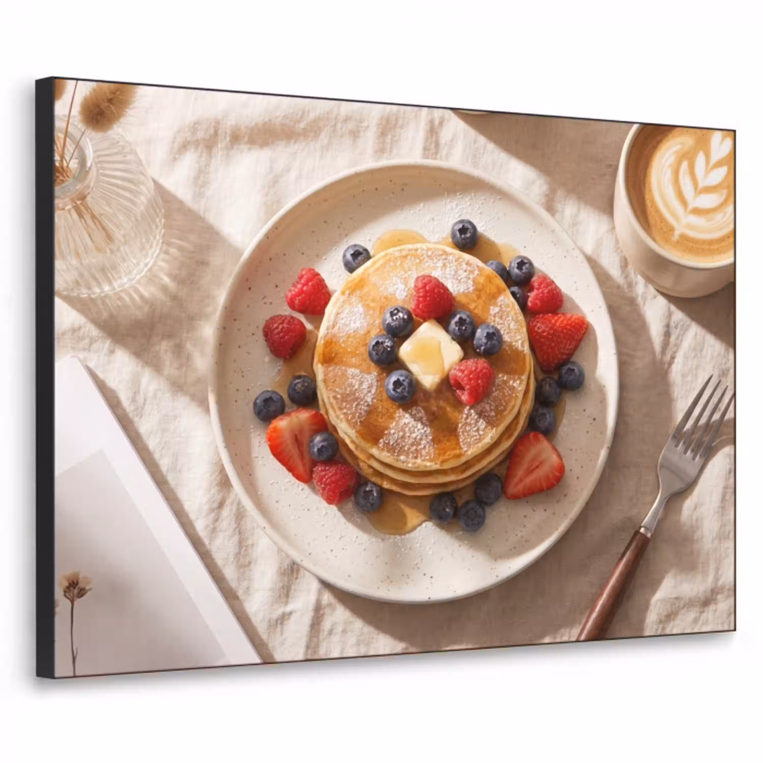 Pannenkoeken - Bessen - Ontbijt - Modern - Beige Textielframe zwart klein -3d