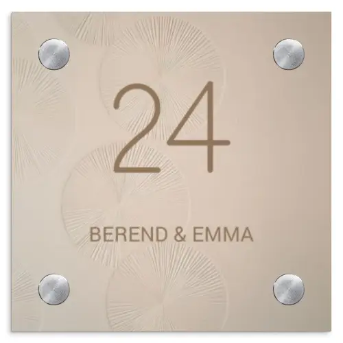 Beige reliëf lijnen - Klassiek Naambord Vierkant klein -3d