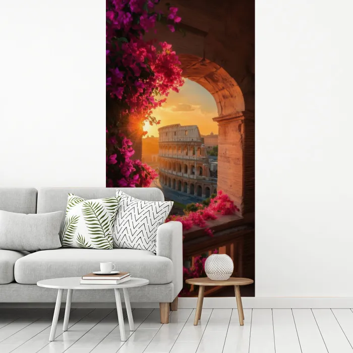 Colosseum - Rome - Roze Bloemen fotobehang vinyl groot -woonkamer