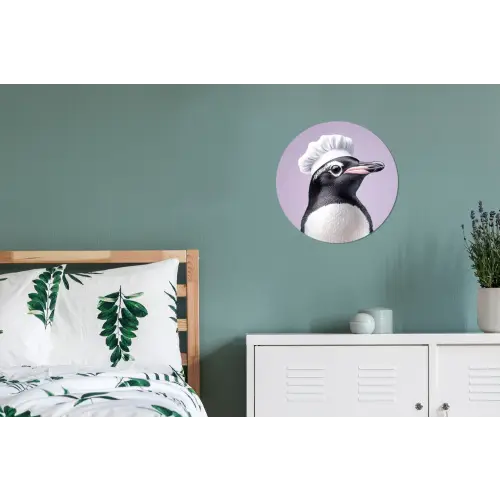 Pinguïn - Koksmuts - Lief - Paars Wandcirkel aluminium klein -slaapkamer