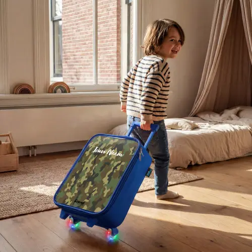 Groene camouflage met zandkleur Kinderkoffer - Blauw klein -sfeer1