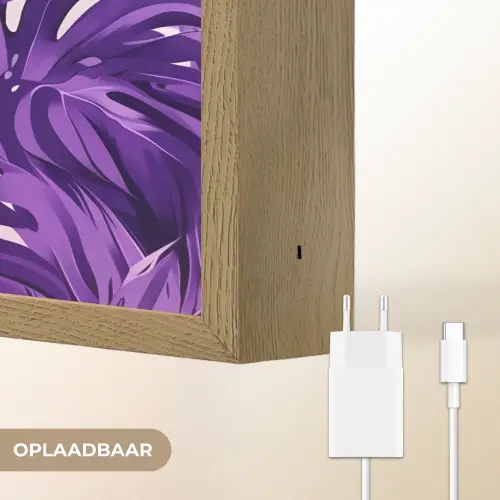 Bladeren - Paars - Tropisch - Abstract Light Box met batterij (Wandlamp) middel -USP_websiteoplaadbaarNL