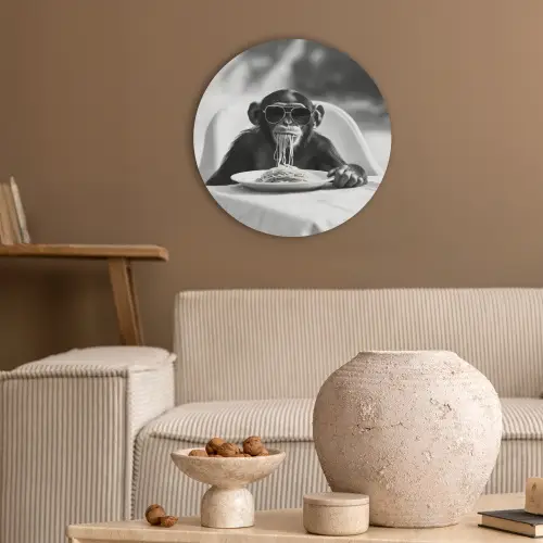 Aap - Spaghetti - Zonnebril - Zwart wit - Cool - Dier Akoestische PET Vilt - Rond klein -sfeer1