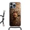 Gezicht - Vrouwe - Bladeren - Penseelstreken Hoesje iPhone 16 Pro Max met koord klein -3d